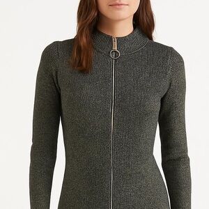 3/$10 Say What Shimmer Zip Up Black Gold Sweater Dress